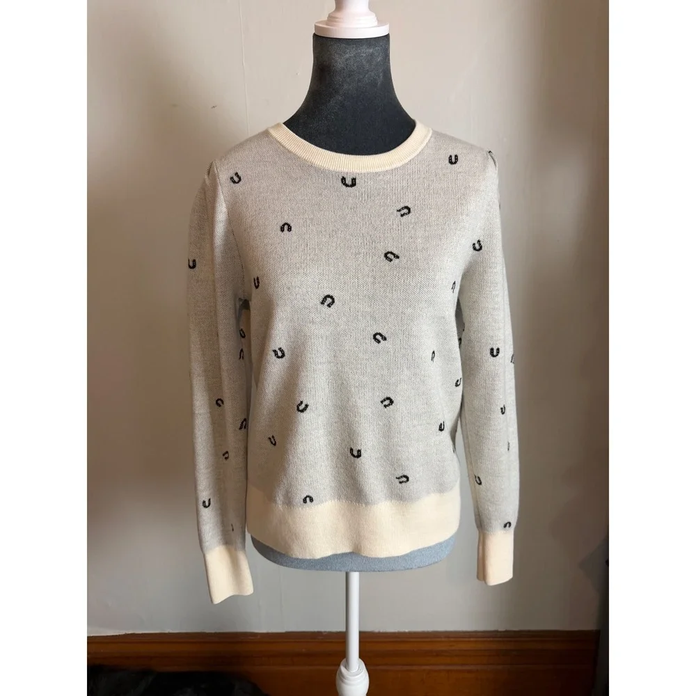 Banana Republic‎ Merino Wool Blend Horseshoe Intarsia Puff Sleeve Sweater NEW S